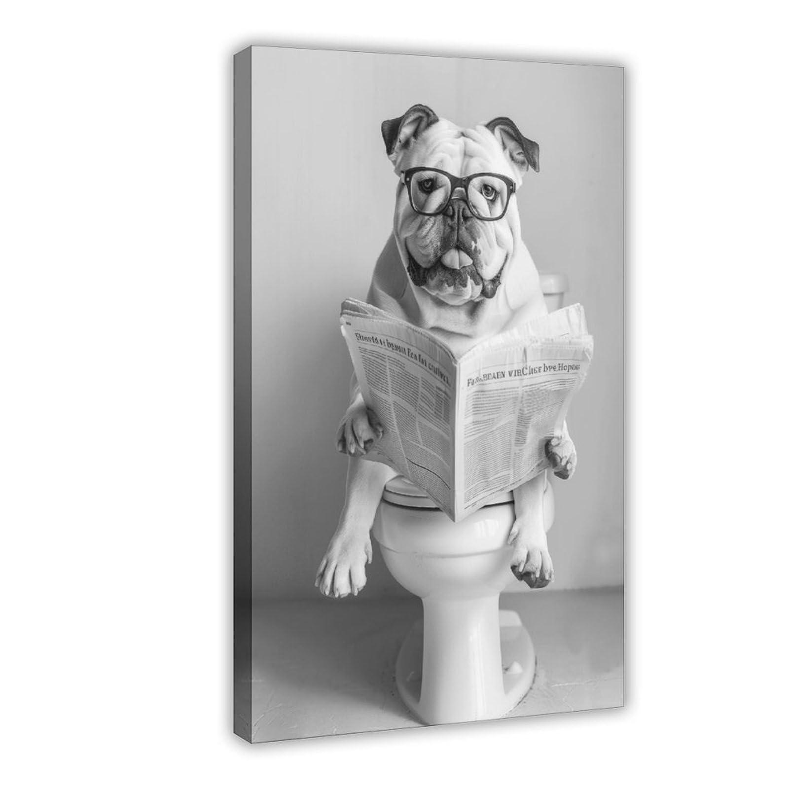 Ncudank Bulldog Sitting On The Toilet Canvas Poster Bedroom Decor Landscape Office Room Decor Gift 12X18inch(30X45cm)
