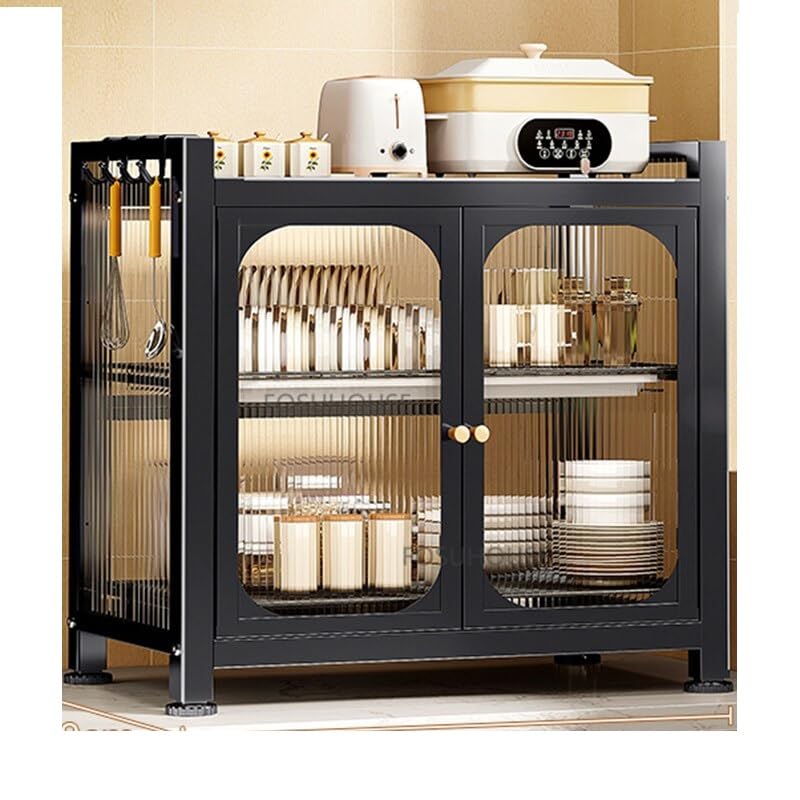kesig® Carbon Steel Kitchen Storage Rack Drain Dishware Storage Rack Countertop Storage Cupboard With Door Multifunctional Bowl Chopsticks Storage Box Kitchen Countertop Plate Organizer (Black)