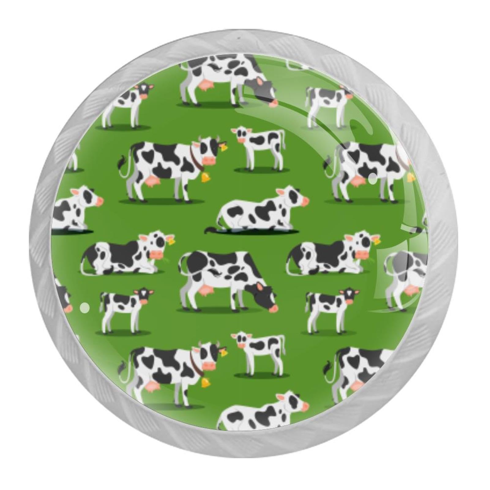 Tqmspg 4 Pieces Drawer Pulls Cows Pattern Door Knobs Dresser Handles for Kitchen Wardrobe Cupboard Hardware Furniture