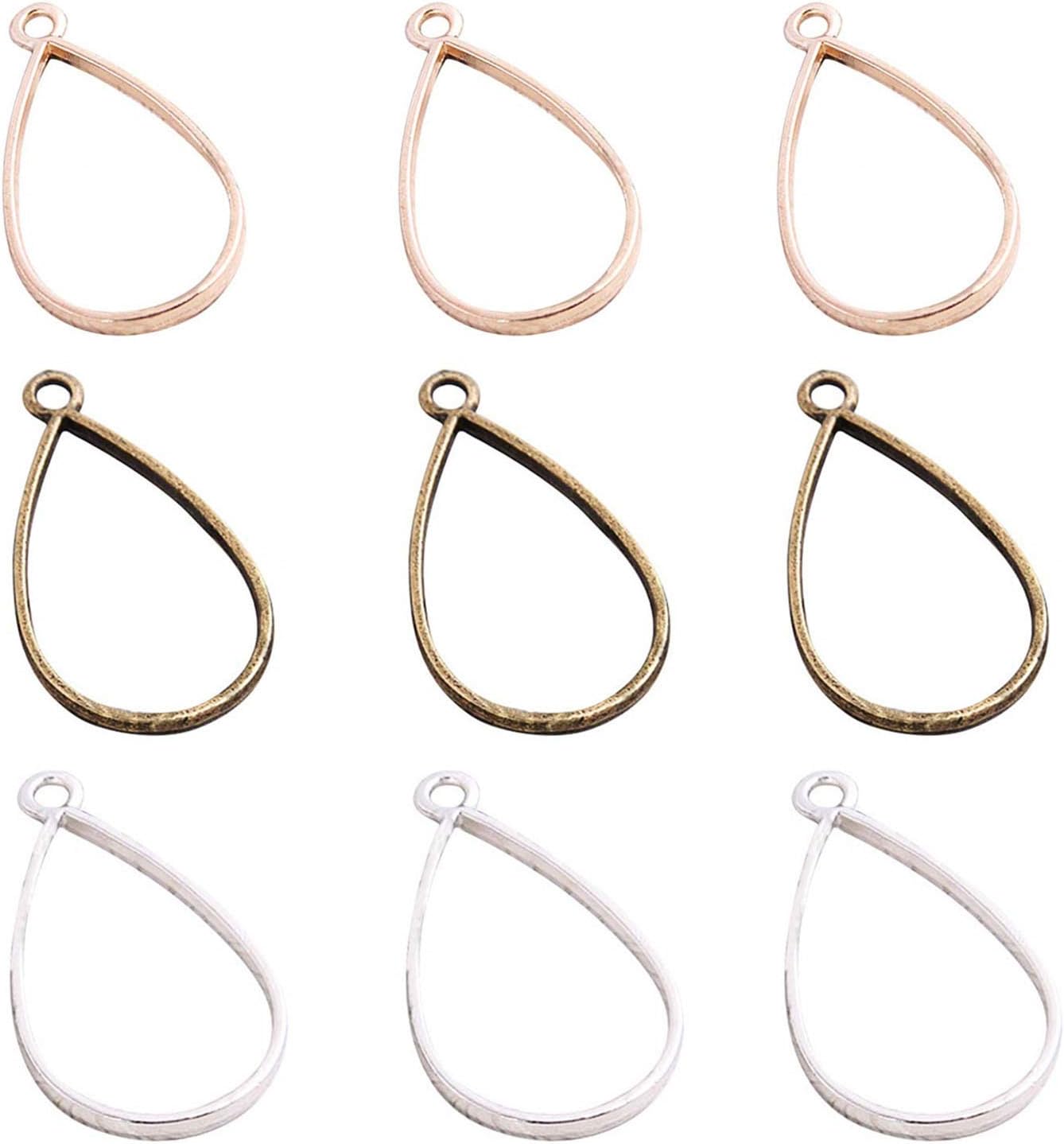 MIAO JIN 60 Pcs Teardrop Bezel Pendant Blanks Oval Blank Frame Pendant for Jewelry Making (Golden, Silver, Bronze)