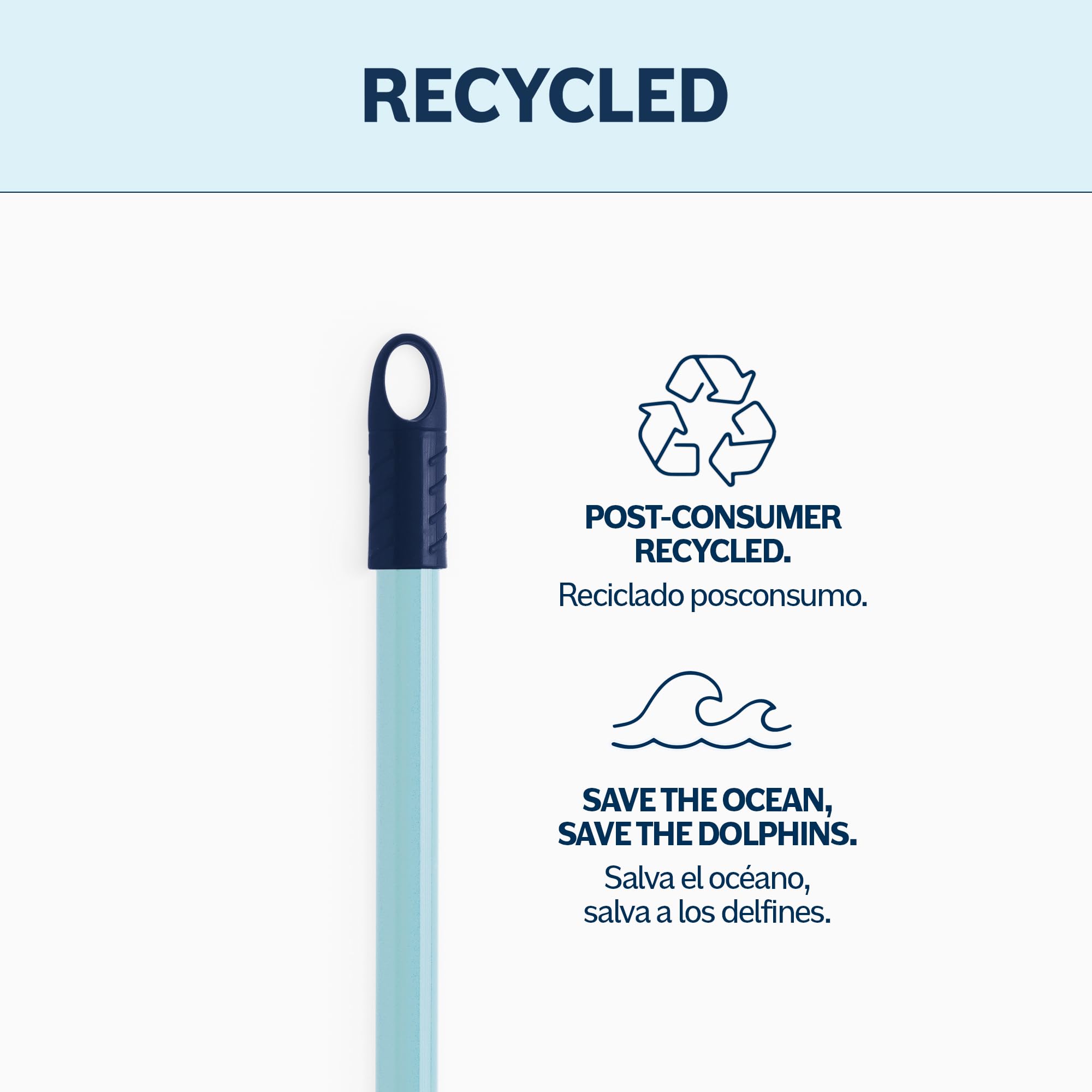 Blue Dolphin - Manche pour Balais et Serpillières Recyclé avec Filetage Universel, pour balai, pour Serpillière, Nettoyage des Sols, Résistant, Nettoyage de la Maison, 140 cm