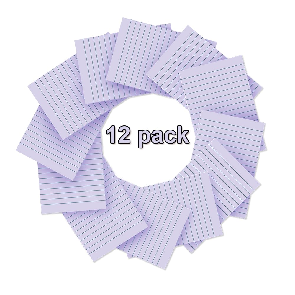 Haftnotizen, liniert, 10,2 x 15,2 cm, liniert, super haftend, Hellviolett, 12 Stück