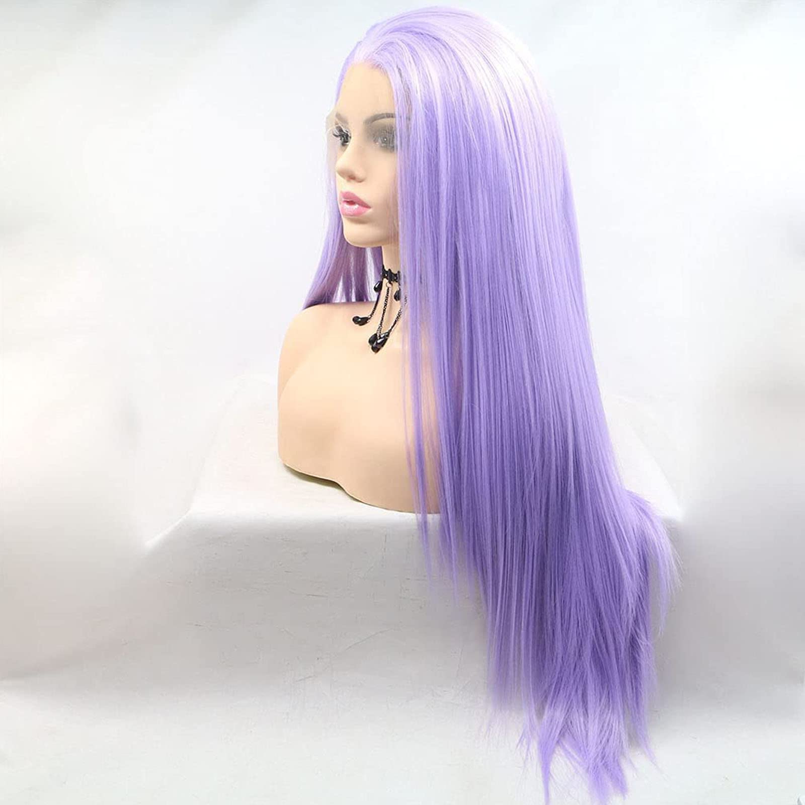 AFBeauty Purple Lace Front Lilac Synthetic Hair Long Straight Middle Part Wigs for Women Natural Hairline Light Lavender 24 Inches Hand Tied Lace Wig Gluless Heat Resistant Drag Queen Cosplay Daily - Image 3