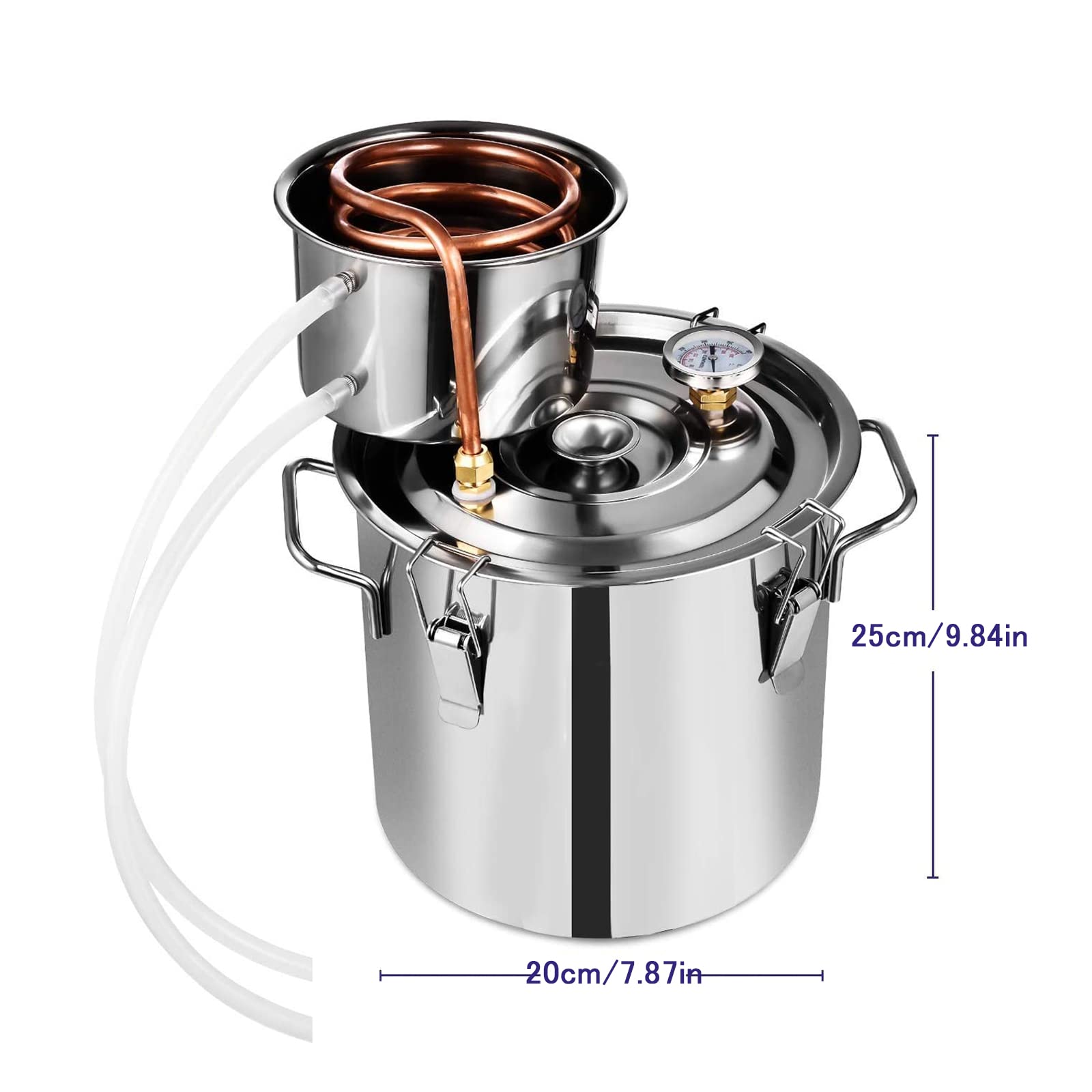 Destilador de agua y alcohol, tubo de cobre, kit de preparación casera para extracción de aceites esenciales, capacidad de 8 litros