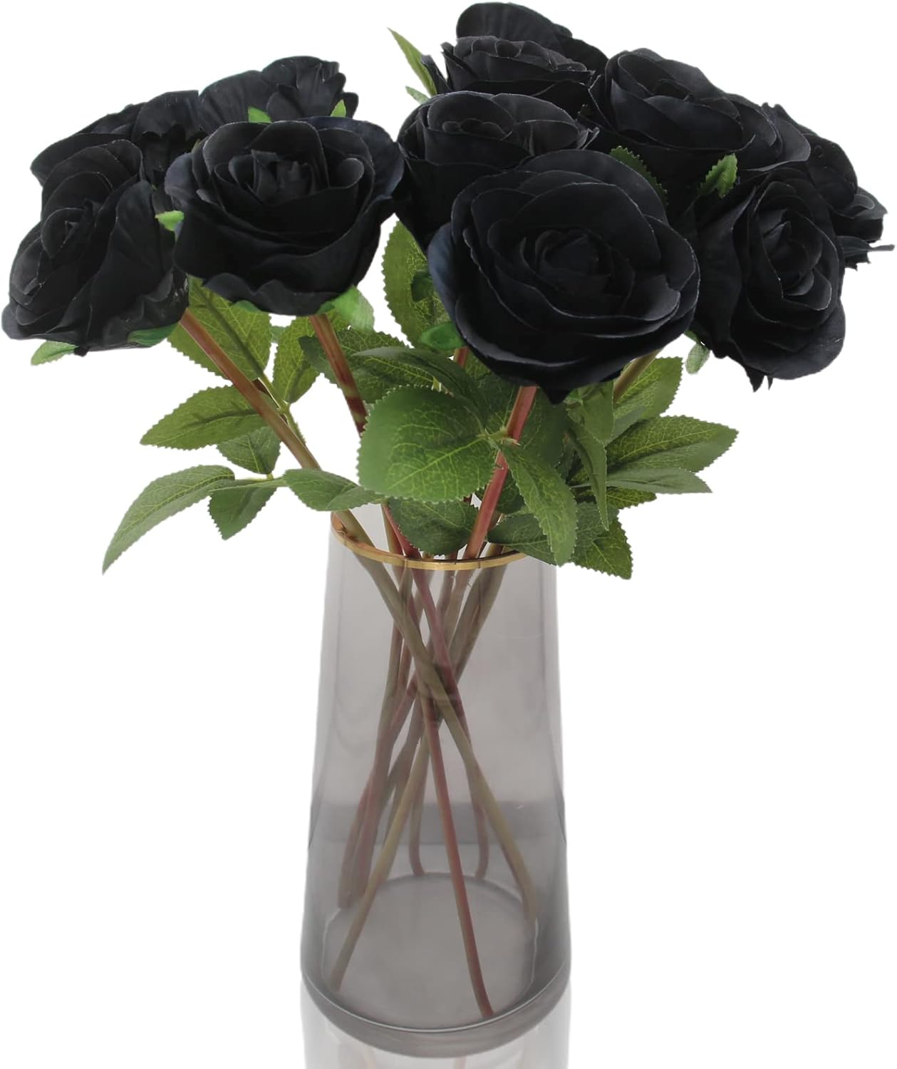 Hananona Black Artificial Roses for Flower Arrangement, 12 Pcs Silk Black Roses Bouquet for Halloween Home Decoration, Faux Black Roses for Halloween and Gothic Decoration Black 12