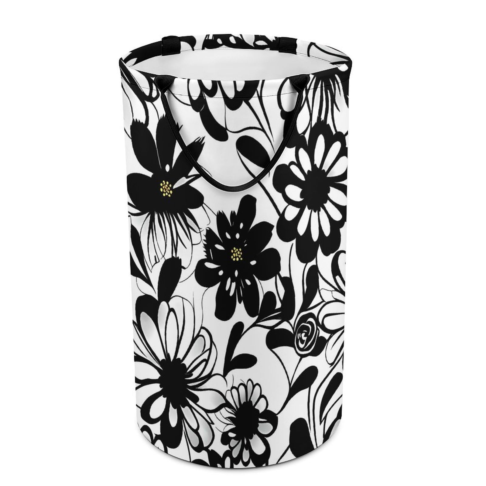 Panier à linge pliable spacieux : grand bac à linge imperméable fleurs noir et blanc