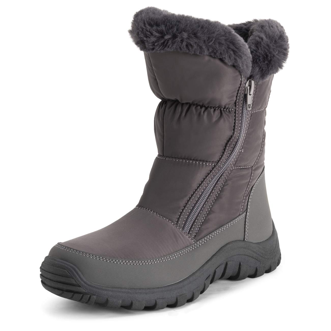 POLAR Womens Memory Foam Twin Zip Opening Pull On Nylon Waterproof Thick Faux Fur Lined Winter Rain Snow Boots