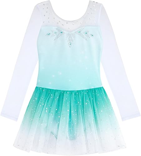 Miniatura 2 de EQSJIU Leotardo de baile de manga larga para niñas, vestido de ballet brillante con copo de nieve, tutú con falda tutú para niñas
