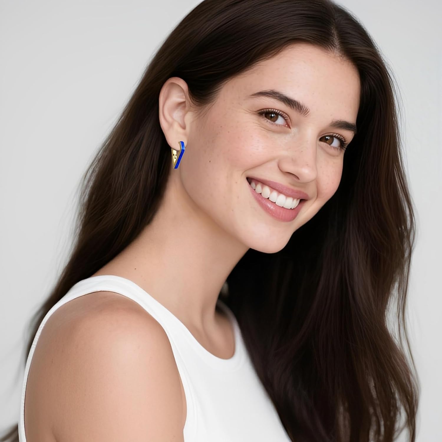 18k Gold Plated Enamel Triangle Hoop Earrings for Women Geometric Huggie Earring Triangle Jewelry Mother's Day Birthday Gift for Mother Grandmother - Image 2