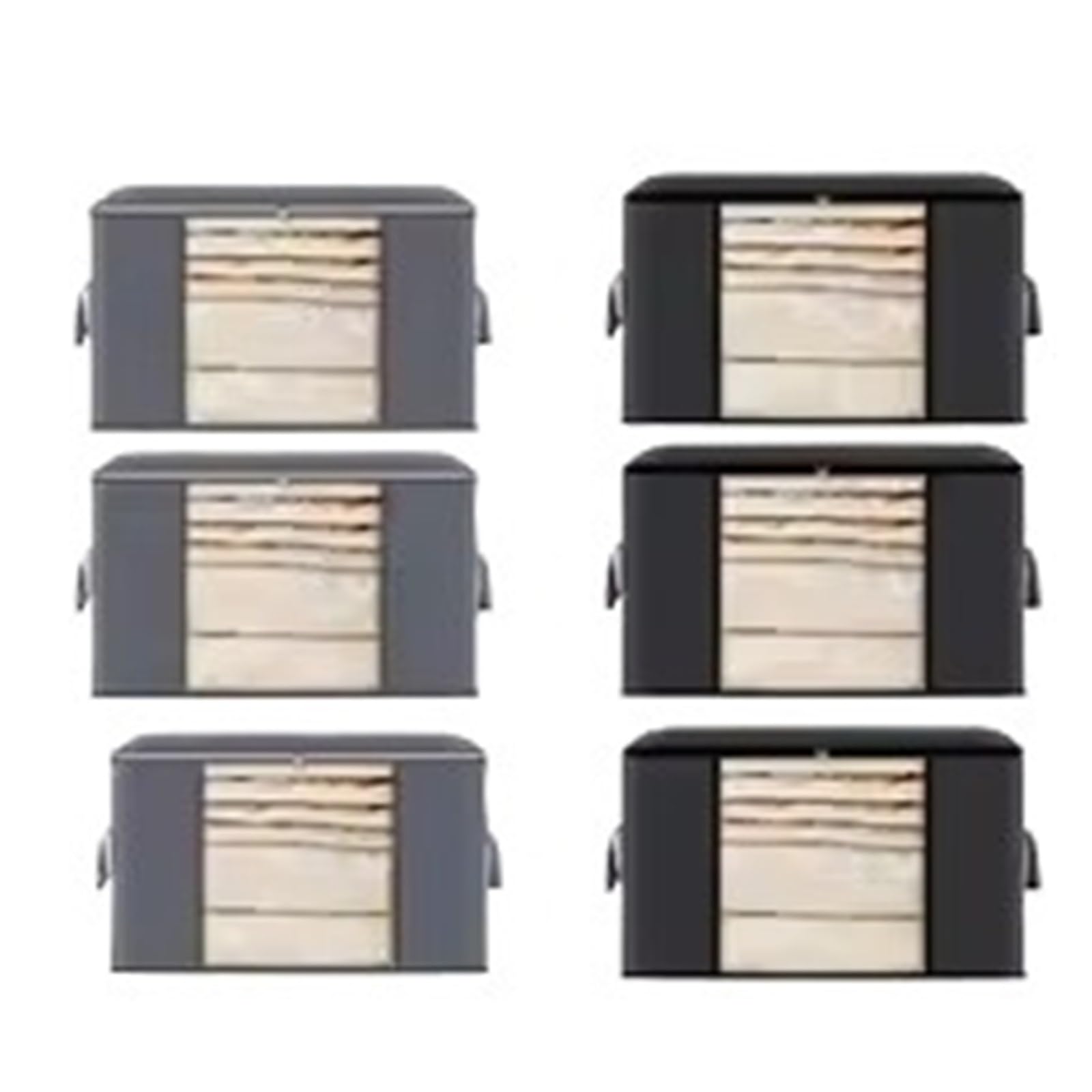 Large Capacity Foldable Storage Bags, Dustproof Organizers for Clothes & Quilts(6pcs Black-Grey,4PCS)
