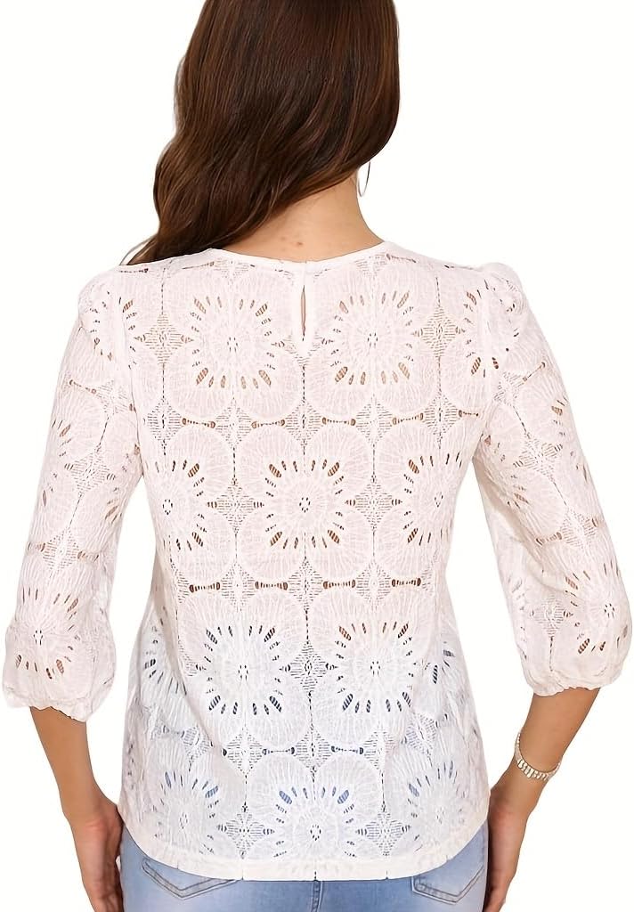 Boho Eyelet Lace Crochet Tops for Women Dressy Casual Summer Fall Fashion Lightweight Tops&Blouses - Image 2