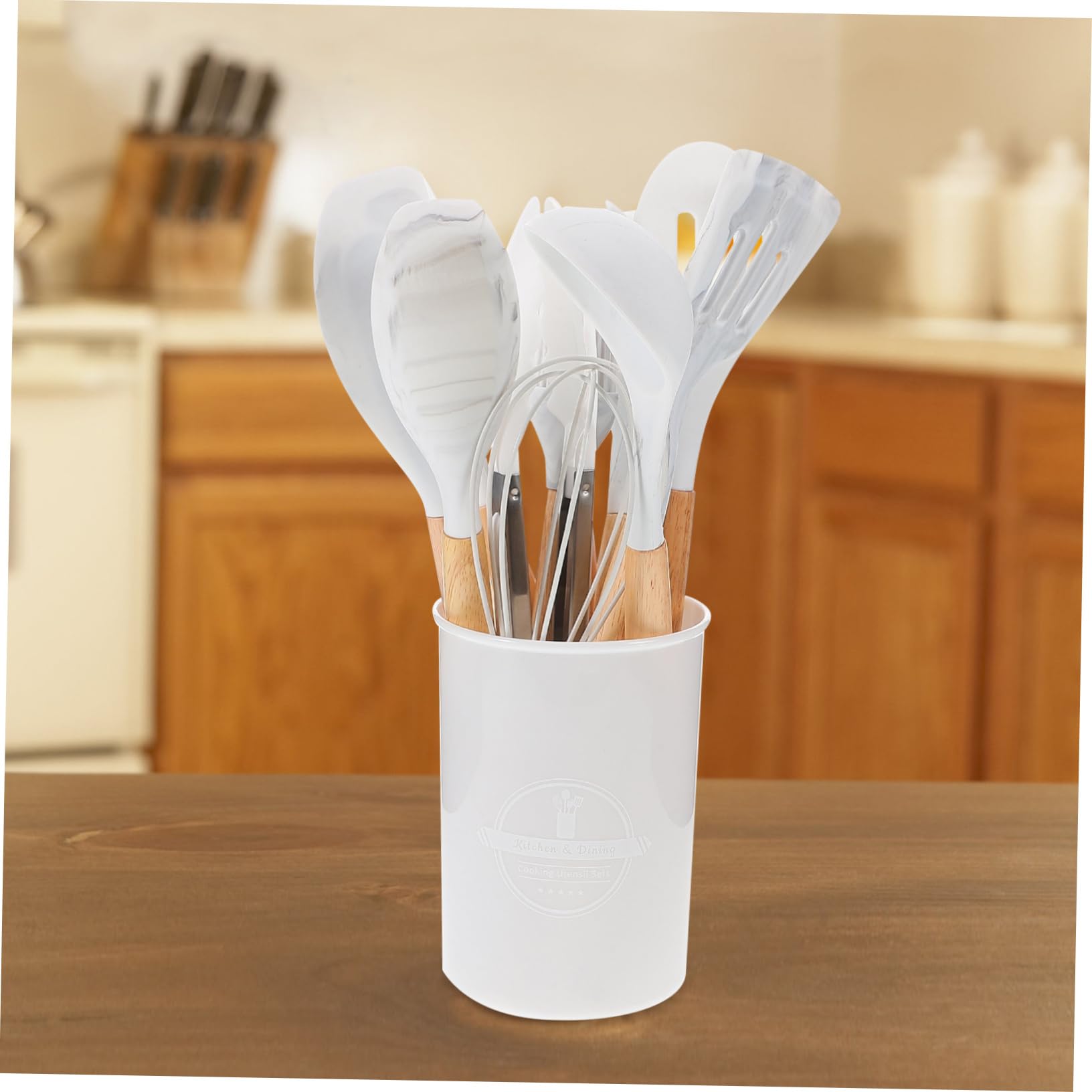 12pezzi Utensili Da Cucina Silicone Manici Legno e Contenitore Strumenti Antiadherenti Per Cottura Per Chef e Appassionati Di Cucina