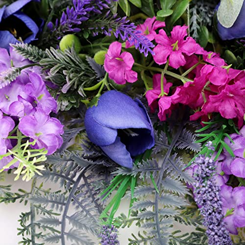 Rstys Artificial Tulip Teardrop Wreath, Purple Tulip Floral Wreath Faux Swag Lavender With Green Leaves, Spring Summer Wreath Green Lavender 60X40Cm #TOP7