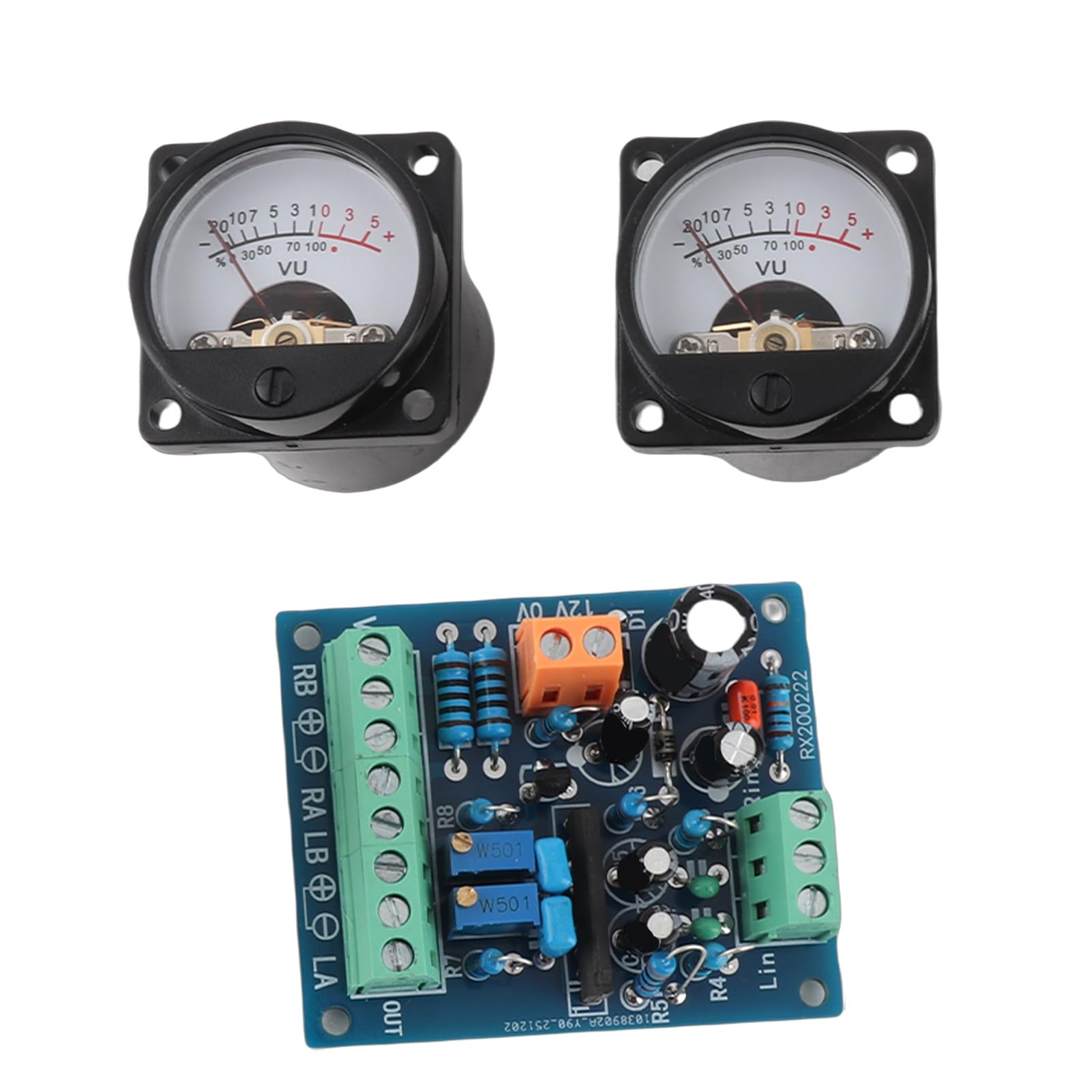 2 Misuratori VU 500μA Con Scheda Driver AC12V - Per Audio, Retroilluminazione Calda, Oscillazioni Regolabili, Dimensioni 34x34 Mm