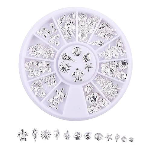 Tachuelas de metal para arte de uñas, manicura metálica plateada, dije de caballito de mar, tortugas de mar, vida marina, para verano, playa, tema