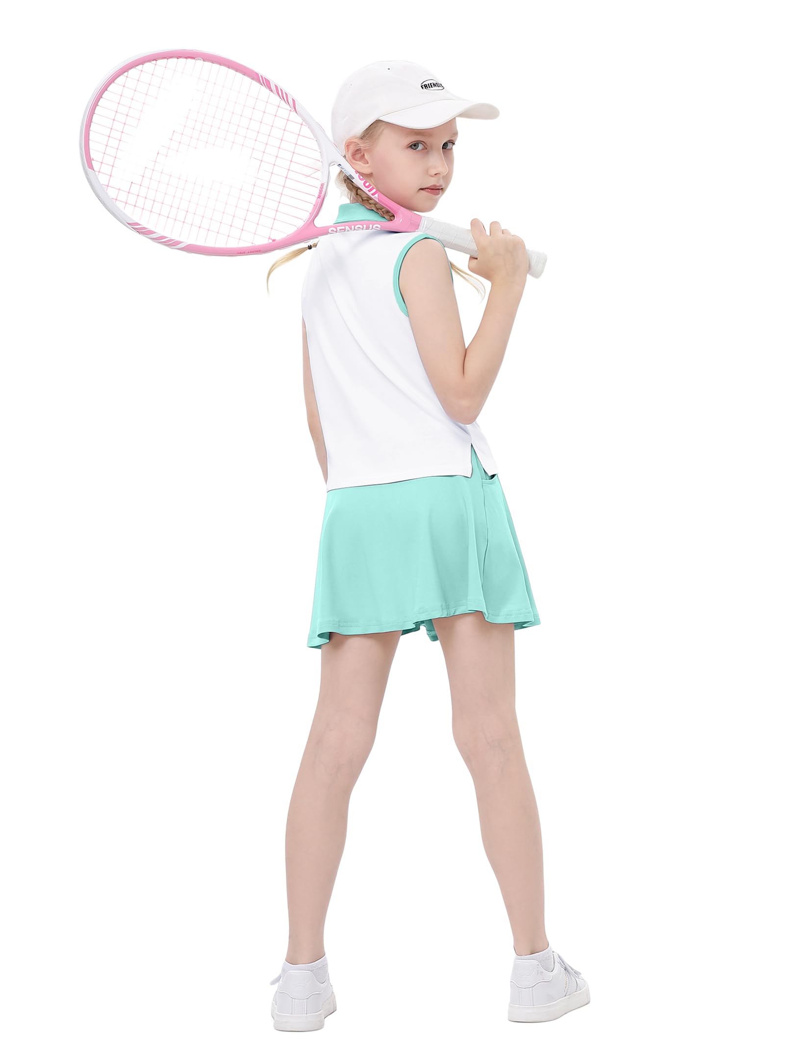 Tennis-/Golfkleid für Kinder, Mädchen, ärmelloses Kleid mit Taschen, athletische Skorts und Polo-Tank-Top-Sets