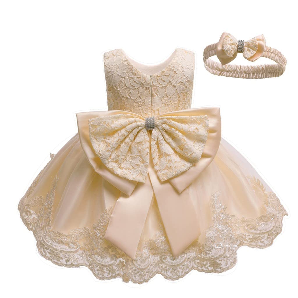 Générique Robe Demoiselle d'honneur avec Bandeau pour Bebe Fille, Robe en Dentelle pour Ceremonie Mariage, Taille 3-24 Mois