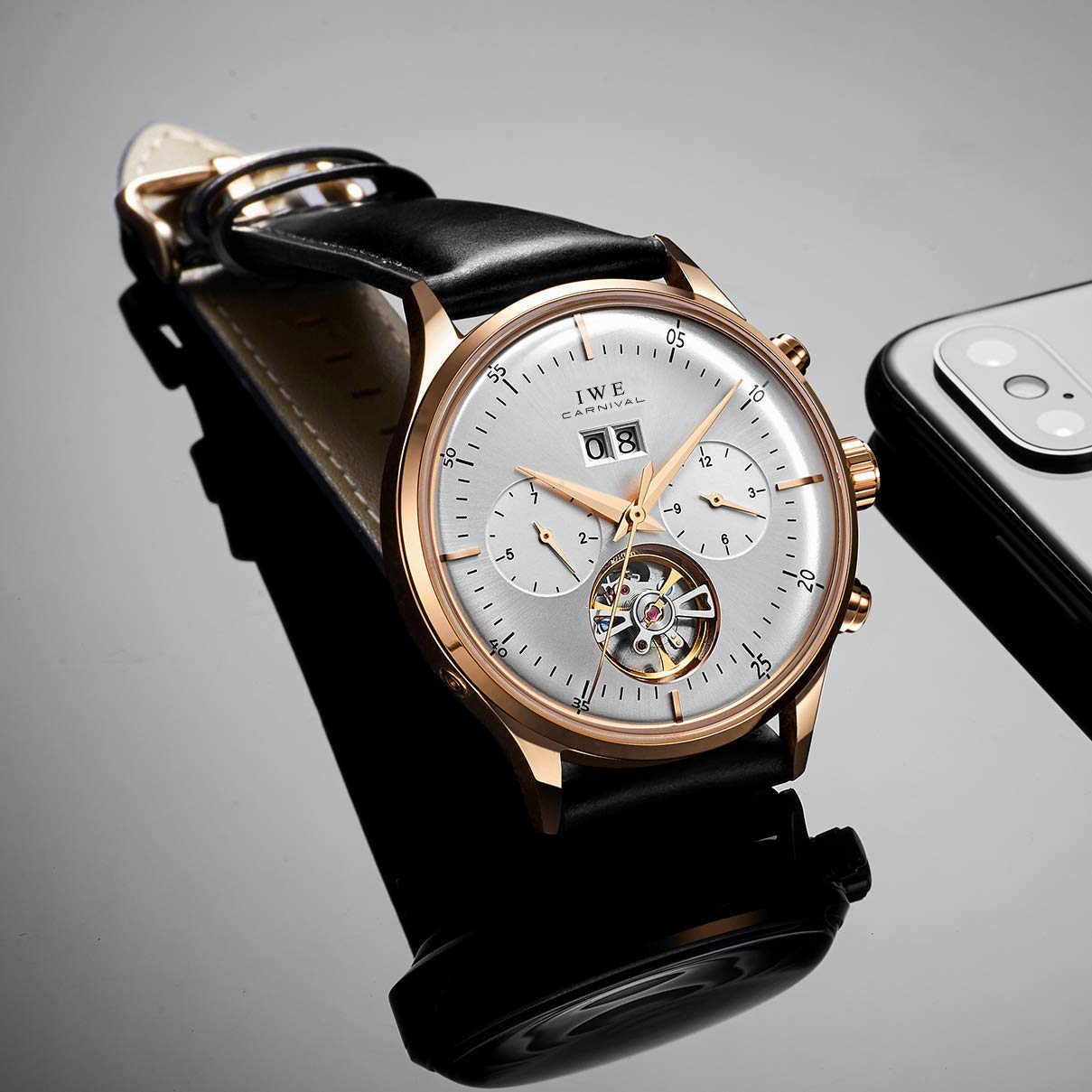 TEINTOP Multifunktionsuhren Herren Automatik Uhr Mechanische Offenes Herz Männlich Armbanduhren