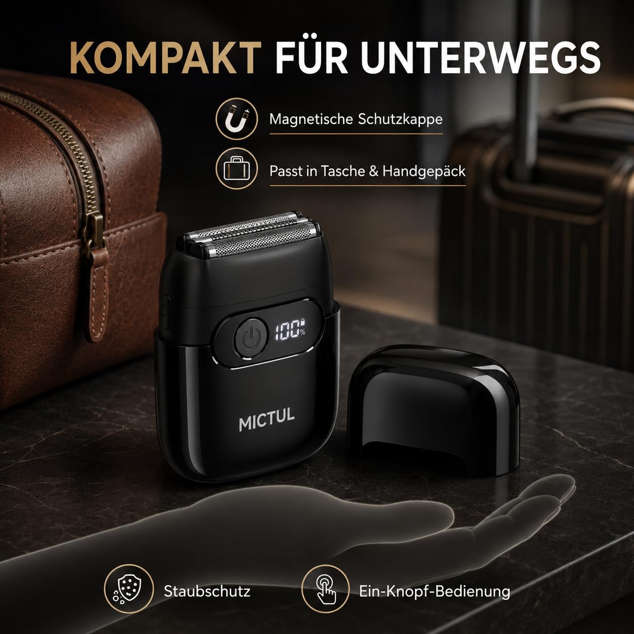 Elektrischer Rasierer Herren, Folienrasierer und Barttrimmer，Für Trocken- und Nassrasur, Akku, LED-Anzeige, USB-C-Schnellladung, IPX7 wasserdicht, tragbarer Reiserasierer