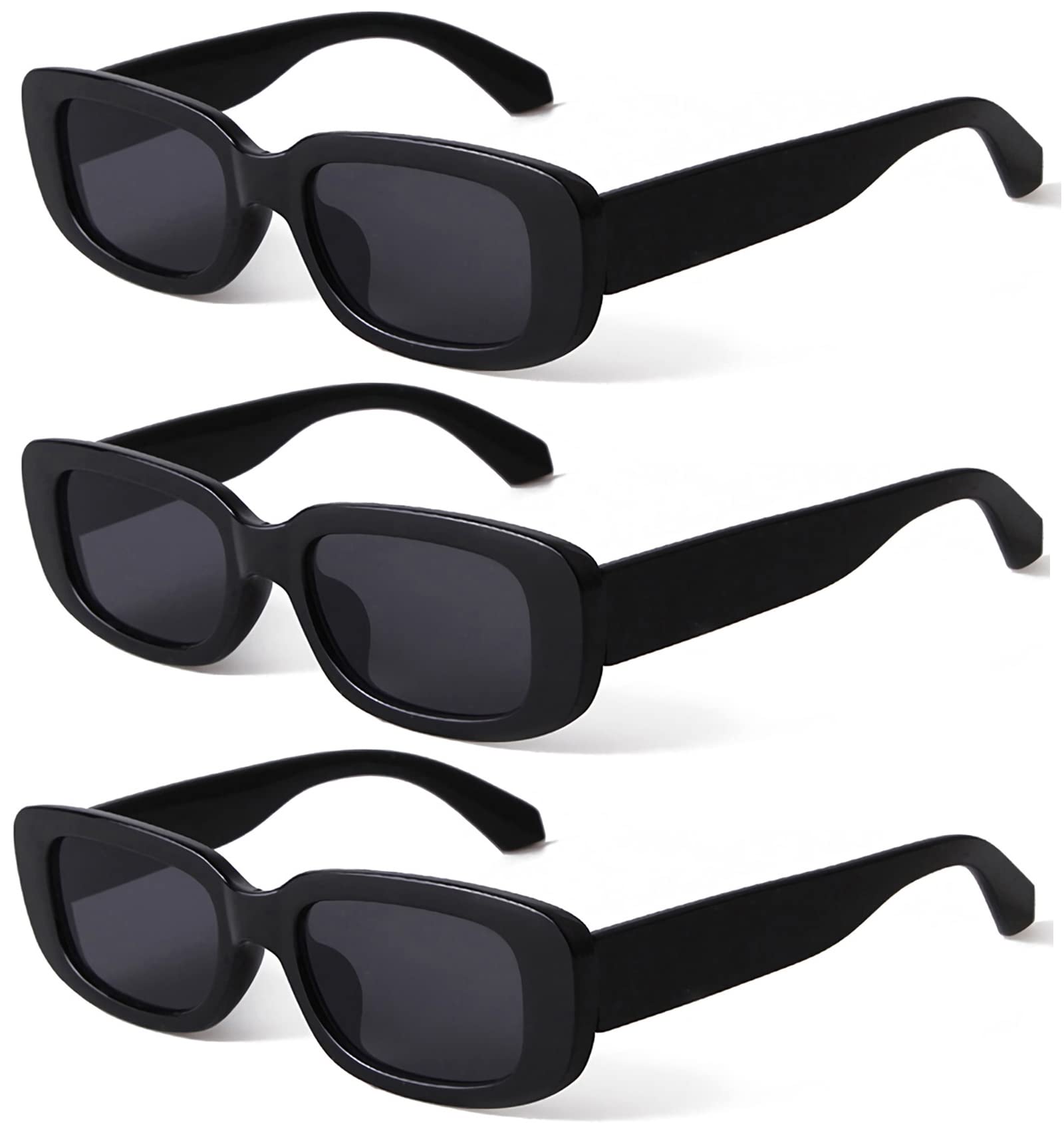 KUGUAOK Trendy Rectangle Sunglasses for Women Retro Small Square Sun Glasses UV 400 Protection Travel Goggles 3/4PACK