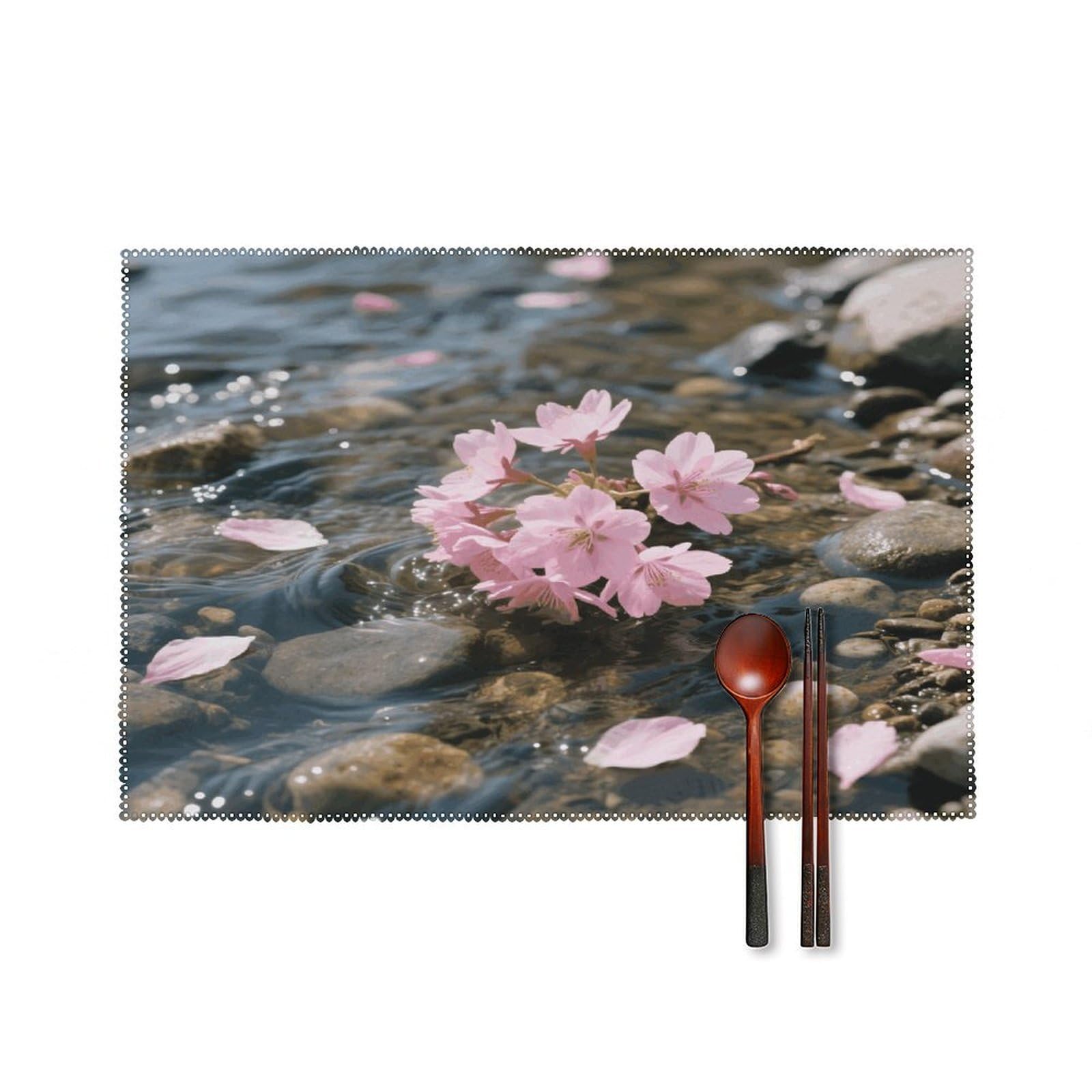 Peach Blossom in Water Placemats Set of 4 Heat Resistant Non-Slip Place Mats for Dining Table Washable Placemat Wipeable Dining Table Mat Canvas Place Mats Dining Table Decor