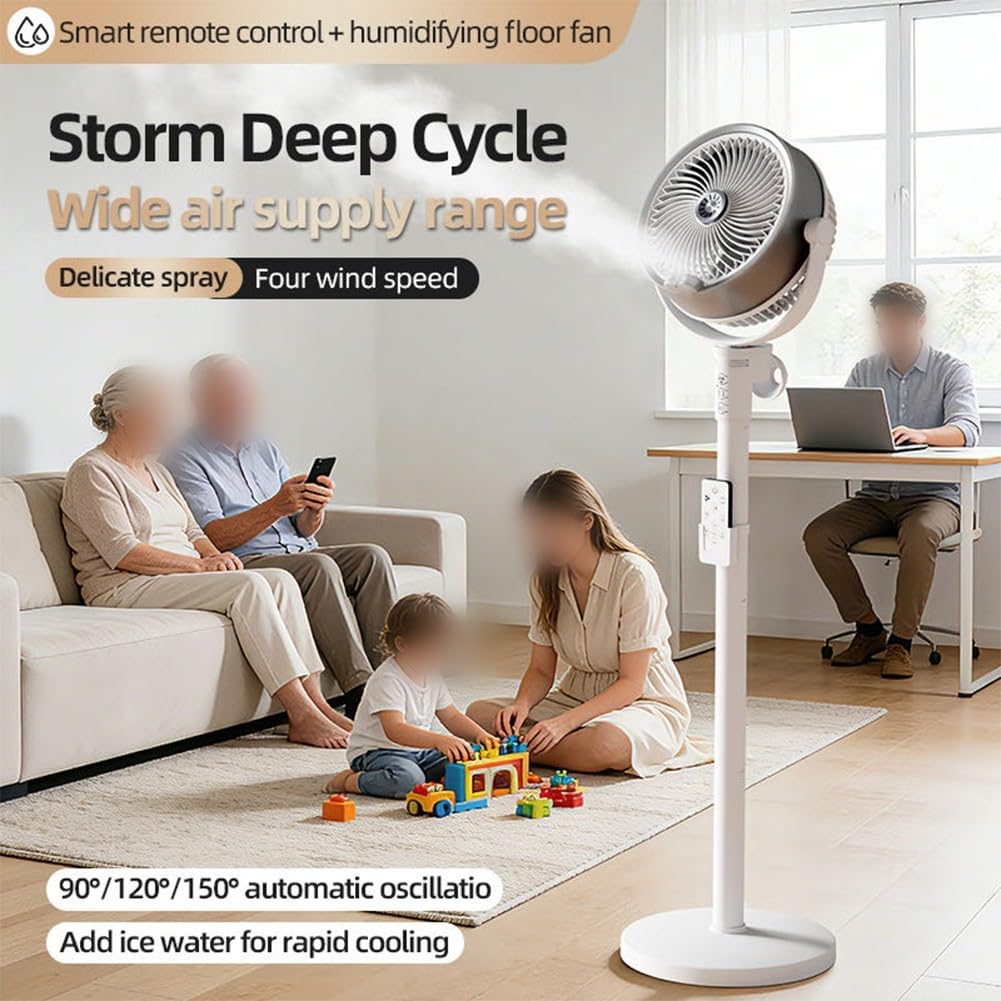 Ventilatore nebulizzatore Portatile da Esterno con Telecomando e Timer, Ventilatore a piedistallo oscillante a 4 velocità con Sistema di nebulizzazione umidificante, per Patio, Giardino, Cortile