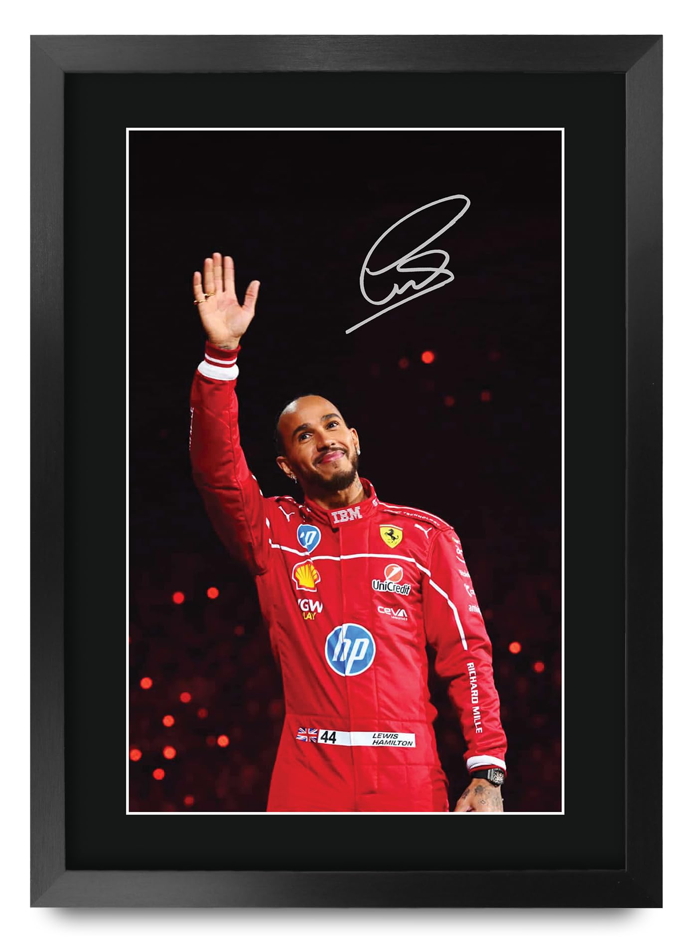 HWC Trading Lewis Hamilton Ferrari Gifts Printed Signed Autograph Picture for F1 Formula 1 Racing Fans (ID-000132) - A3 Framed