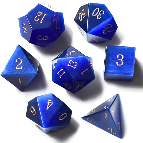 Blue Cat's Eye Gemstone DND Dice Set
