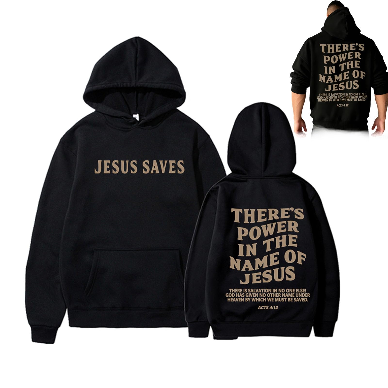 Tencipeda Christian Hoodies for Men, Jesus Saves Hoodie with Bible Verse, Jesus Religious Sweatshirts (black,XL)