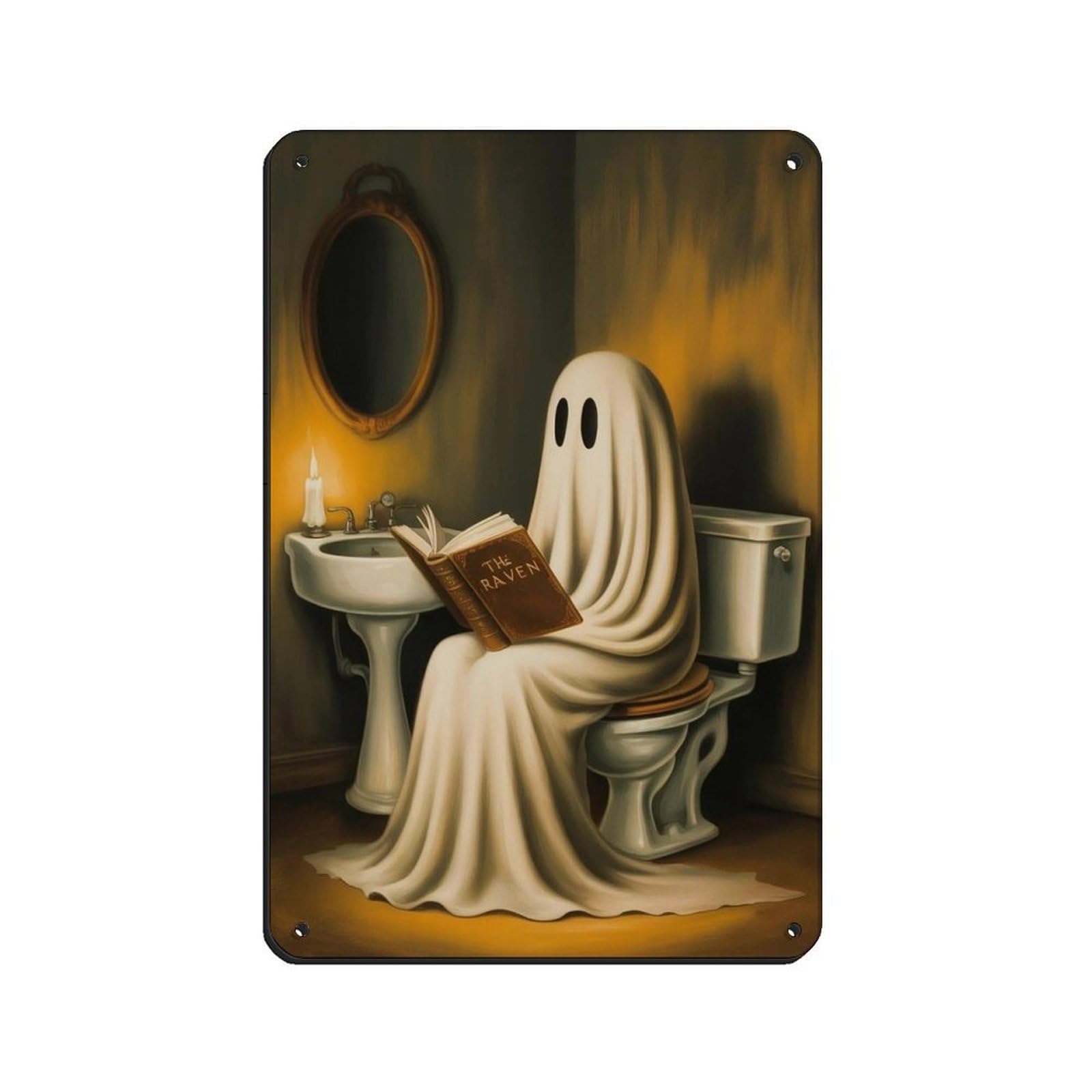Poster en métal vintage fantôme lisant pour éliminer l'ennui des murs de toilettes vides