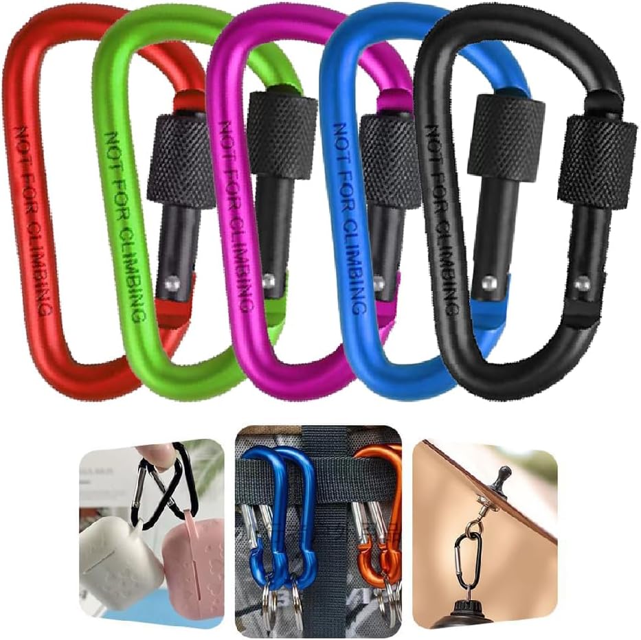 Aluminium Carabiner Ring Clip Hook Keyring,D Ring,Spring Snap Hook for Keychain Clip,Heavy Duty Buckle for Hiking,Travel,Riding,Fishing,Camping,Pet Lead Hanging-5Pcs