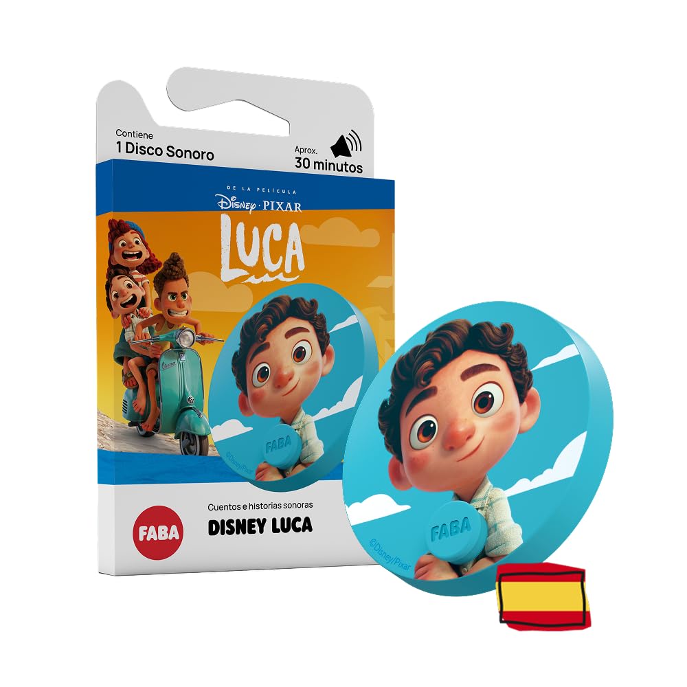 FABA Disney Sonoro Disco - Luca: Based on Pixar Animated Film, Sound Stories for Children, 5-10 Years, Playback with Stories and FABA+, Educational Toy, Spanish Version