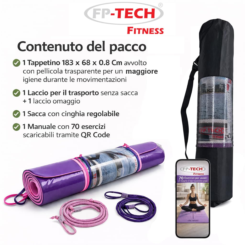 Tappeto Palestra Tappetino Yoga Spesso PVC 10-15mm Antiscivolo - Per Pilates, Fitness, Palestra, Dimensioni 185x61 Cm Tappetino Per Pilates E Fitness
