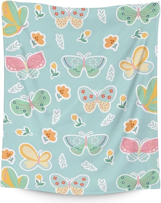 Butterfly Blanket Gifts - 60"x80" Cute Throw for Women, Girls - Green Soft Fuzzy Blankets for Bed, Couch & Living Room