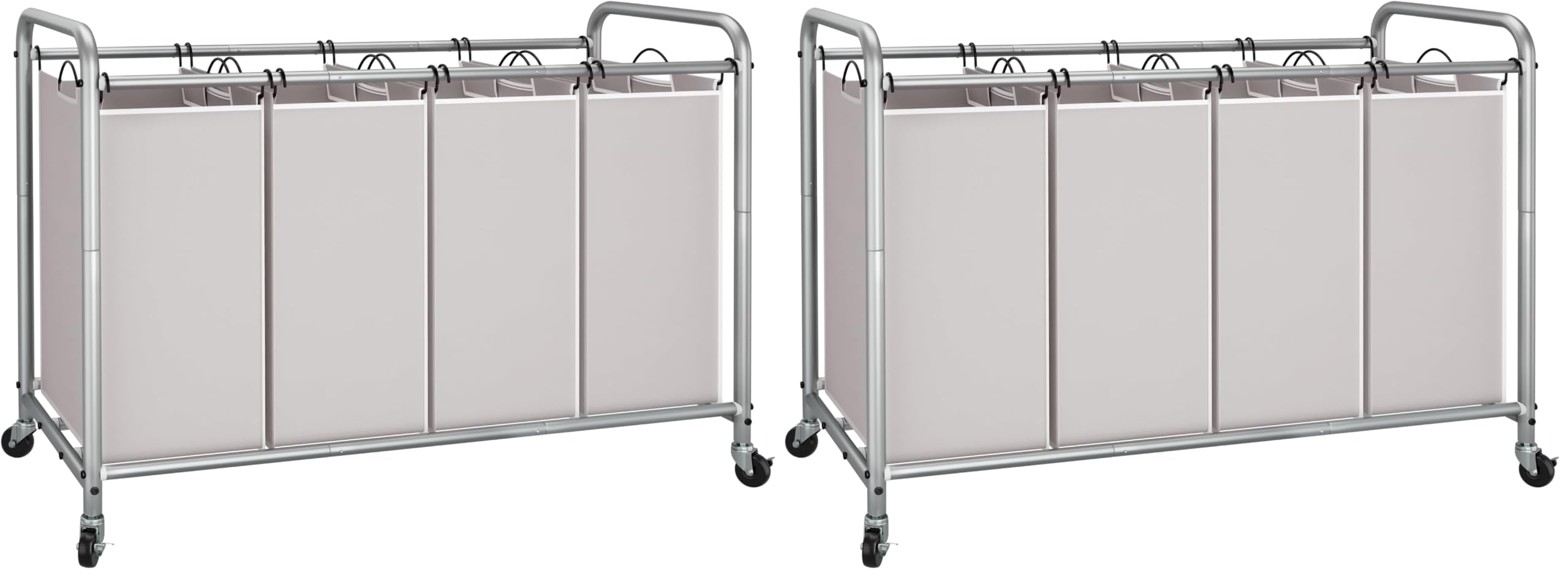 STORAGE MANIAC Laundry Sorter 4 Section, 47.5 Gal (180 L) Laundry Hamper with Wheels, Clothes Divider Basket Sorter, Separator Hamper Cart with Removable Bags, Gray (Pack of 2)