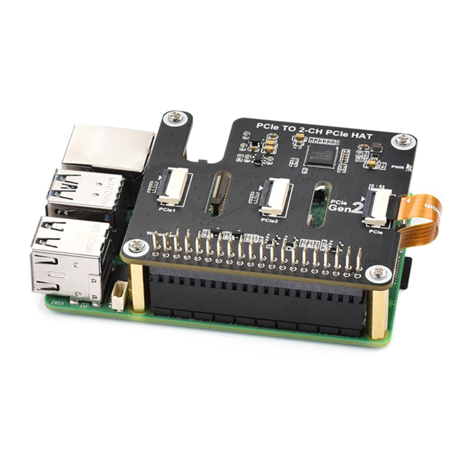Module d'extension PCIe double empilable avec câble à 16 broches pour connecteurs 2CH - 8