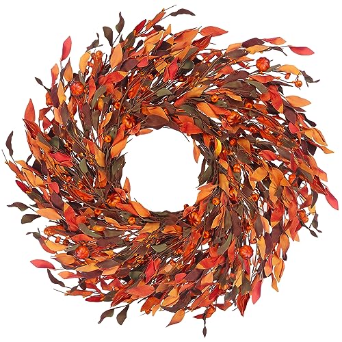 Kmise 25' Fall Wreaths for Front Door with Pumpkin & Fall Leaves - Thanksgiving Harvest Front Door Wreath Decor, Farmhouse Outdoor Fall Wreath, Large Autumn Wreaths for Outside/Indoor
