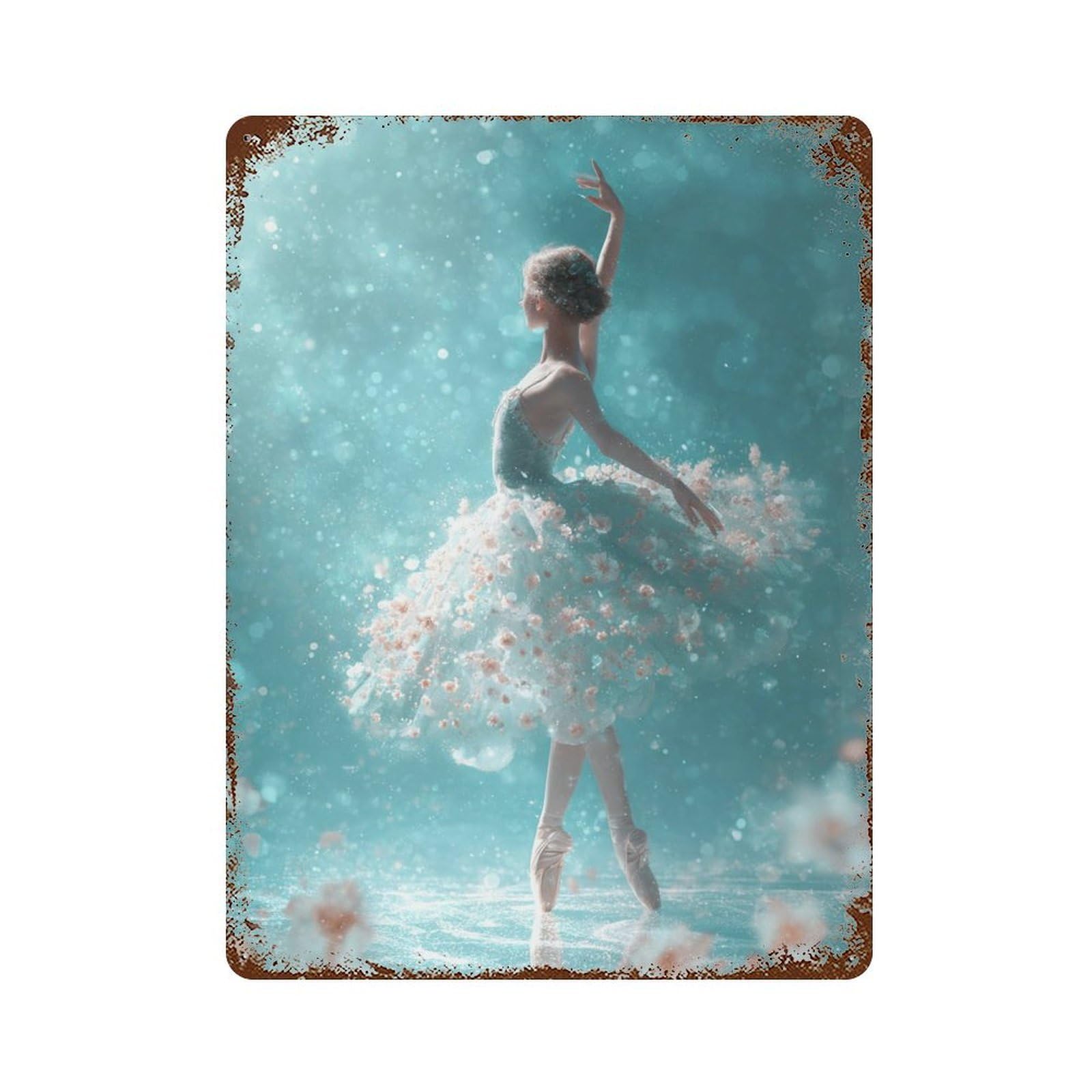 Vintage Rust Metal Sign Ballerina in Floral Dress 15.7"x11.8", Novelty Wall Decor for Garage, Bar And Workshop Decor
