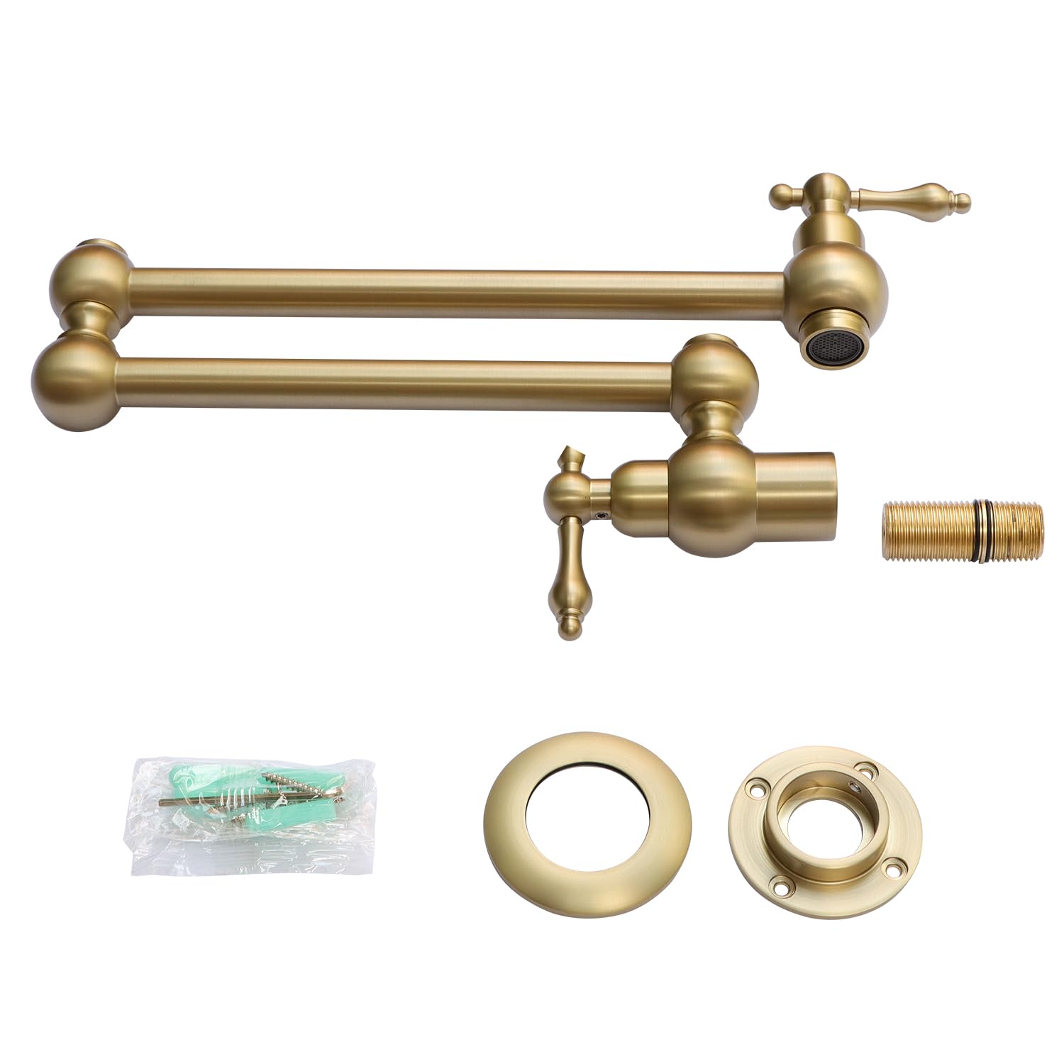 Grifo de fregadero de cocina Latón de un solo agujero dos manijas Pot Filler Grifo plegable (oro claro)