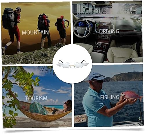 Miniatura 2 de Froiny Gafas de sol de llama de fuego para mujeres y hombres, gafas onduladas sin montura, Blanco