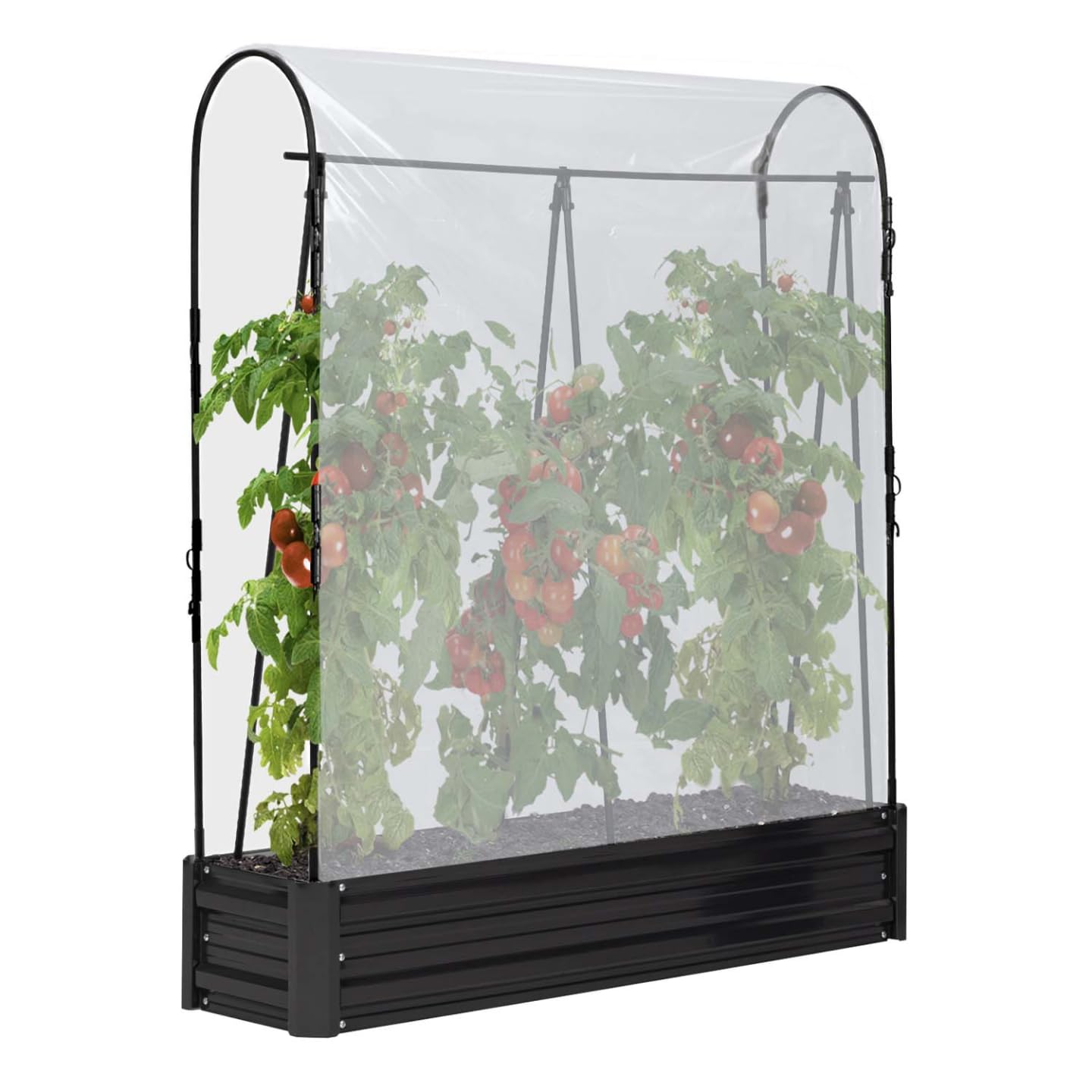 IDMarket - Kit Completo di 3 vasche modulari in Metallo per orto e Serra di pomodori + Traliccio + Copertura