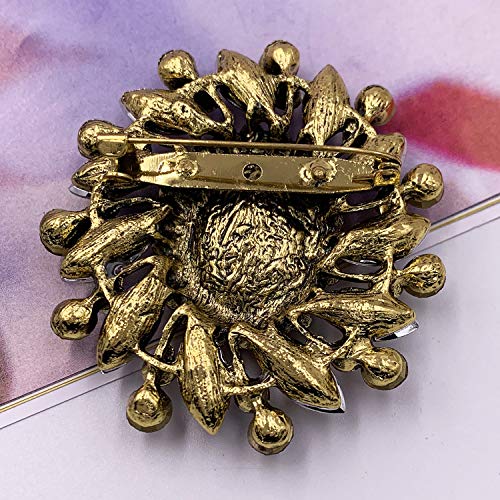 Image of SELOVO Flower Rhinestone Statement Brooch Pin Broach Antique Gold Tone
