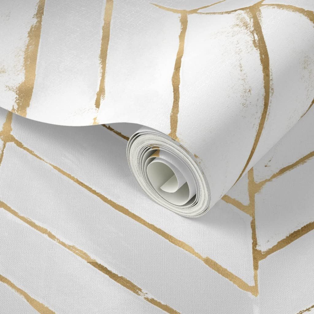 Spoonflower Peel & Stick Wallpaper 6ft x 2ft - Chevron Painted Farmhouse Yellow Gray Herringbone Custom Removable Wallpaper