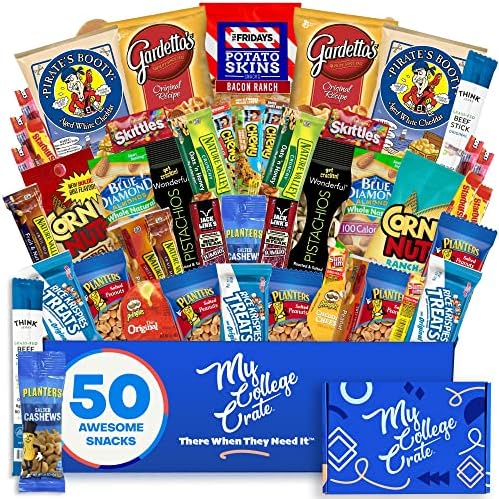Men's Hearty Snack Box - Ultimate College Care Package ( 50 Piece Snack Pack ) Jerky, Nuts, Chips and Pretzels Man Variety Pack - My College Crate
