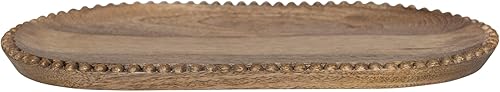 Miniatura 5 de Creative Co-Op Bandeja de madera de mango tallada a mano de 16 pulgadas con cuentas de madera, acabado natural y dorado