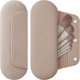 AGIKET Silicone Makeup Brush Holder Travel Case - Soft Portable Cosmetic Bag with Anti-Fall Magnetic Closure, Easy Clean (Walnut)