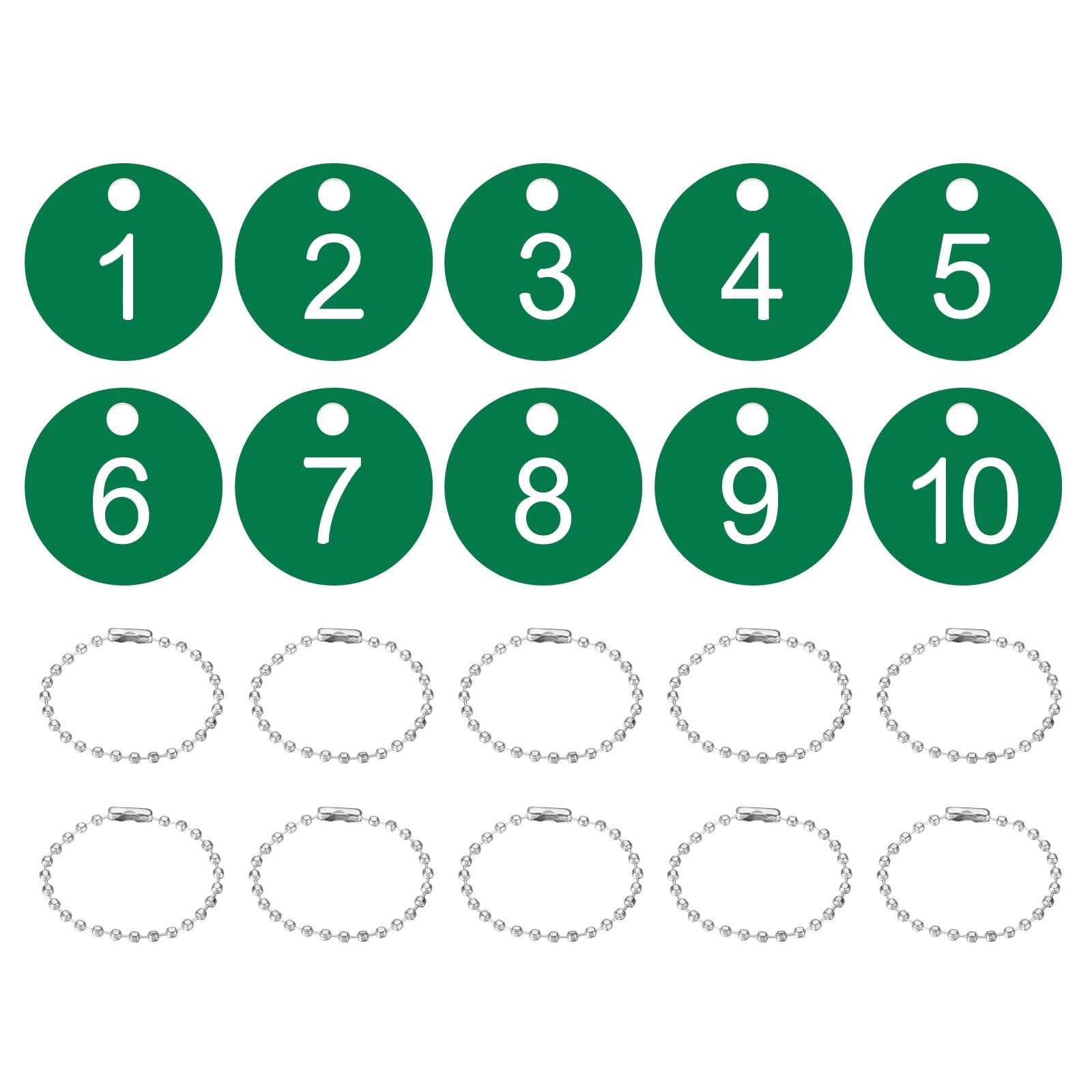 PATIKIL 1-10 Number Tags, 10Pcs Round ID Number Key Tags Plastic Numbered Keychain with Key Rings for Luggage Lockers Organizer Field Sales Hangers Clothes Labels, White-Green