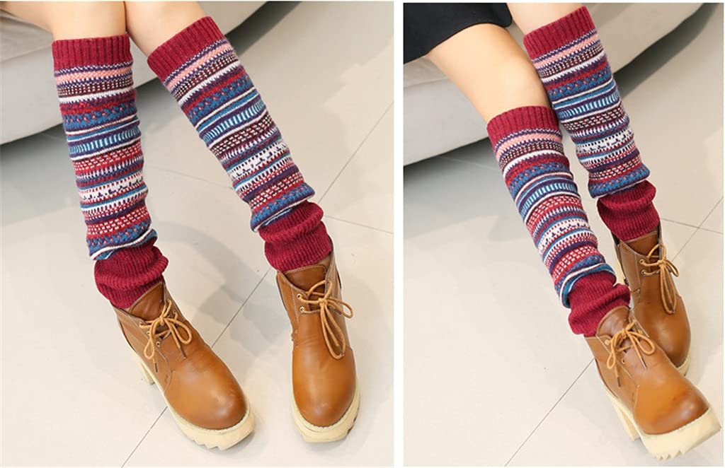ACiyD Diseño Mujer Calentadores de piernas cálidos de Invierno Tejido de Lana Calcetines hasta la Rodilla Puños de Botas Polainas de Moda para niñas (Color : 1, Size : One Size) (3 One Size)