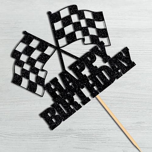 Miniatura 3 de Decoración para pastel de auto de carreras, bandera a cuadros, purpurina, decoración de pastel con temática de feliz cumpleaños