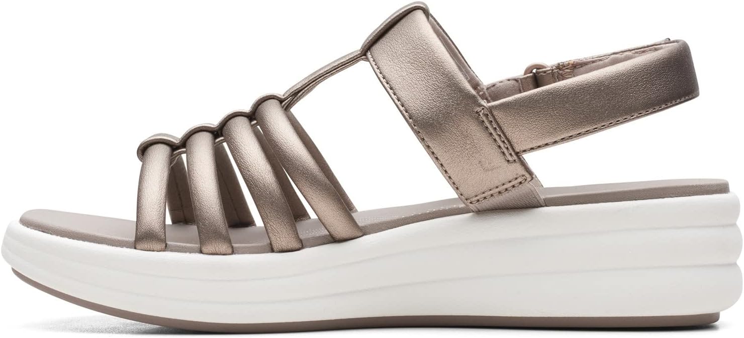 Clarks Drift Ease Wedge Sandal, Taupe Synthetic, 7 Wide